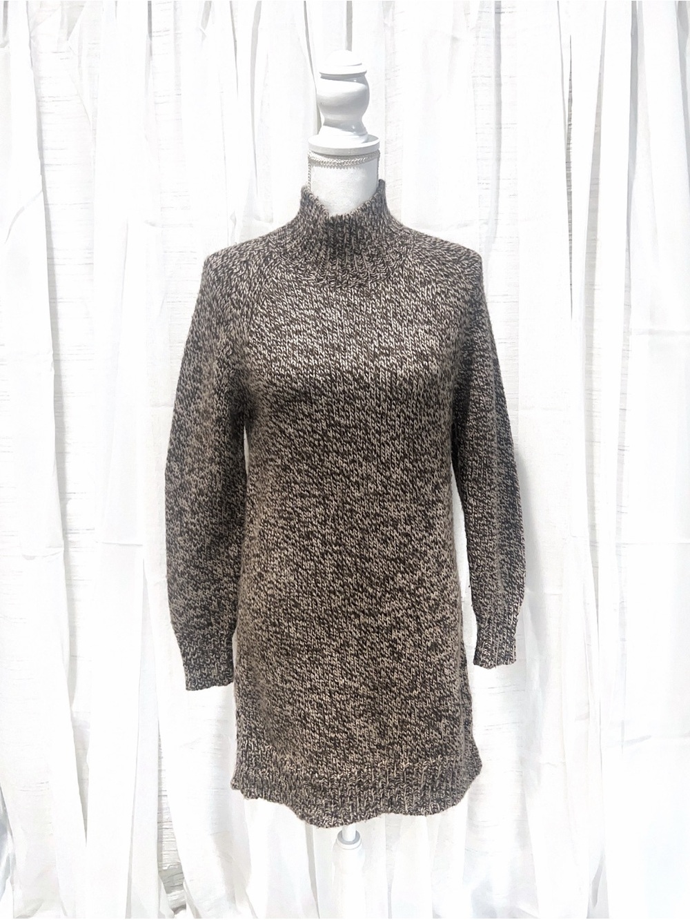 Peruvian Connection Brown Marled Cowl Neck Longline Sweater